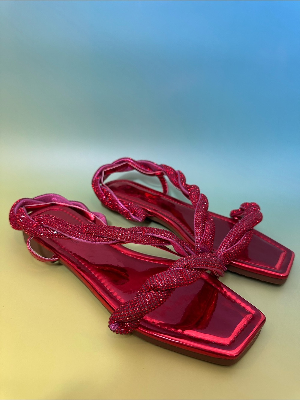 Cape Robbin Metallic Red Braided Strap Flat Sandals